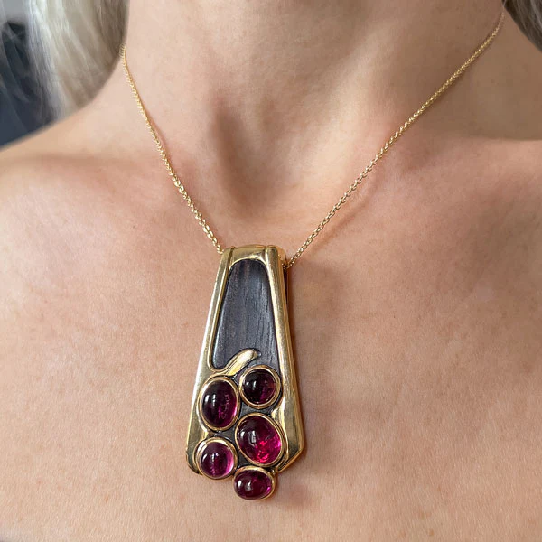 Vintage Paul Binder Tourmaline & Wood Clip Pin - Image 3