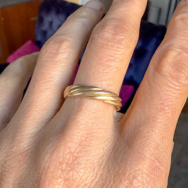 Vintage Twisted Pattern Wedding Band Ring, Size 9 3/4