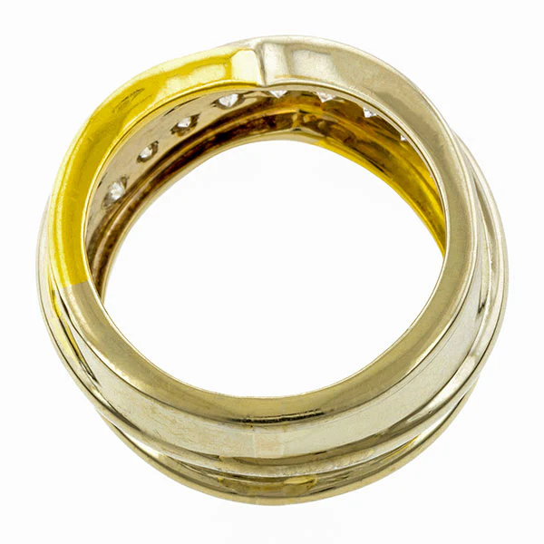 Vintage Two-tone Gold Diamond Crossover Ring, Size 7 - Image 4