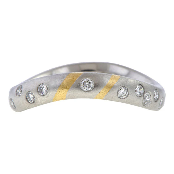 Vintage Two Tone Diamond Band Ring, Size 7