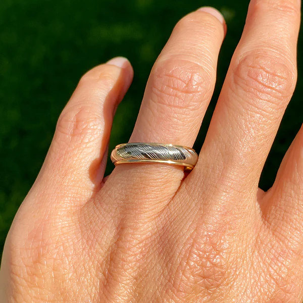 Vintage Two-toned Ridged Wedding Band, Size 9 3/4 - Image 2