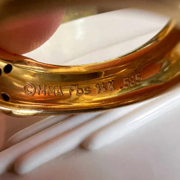 Vintage Patterned & Diamond Wedding Band, Size 7 - Image 5