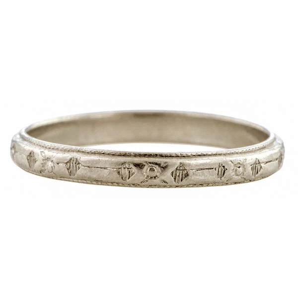 Vintage Patterned Wedding Band Ring, Size 6.5