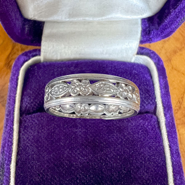 Vintage Patterned Wedding Band Ring, Size 7