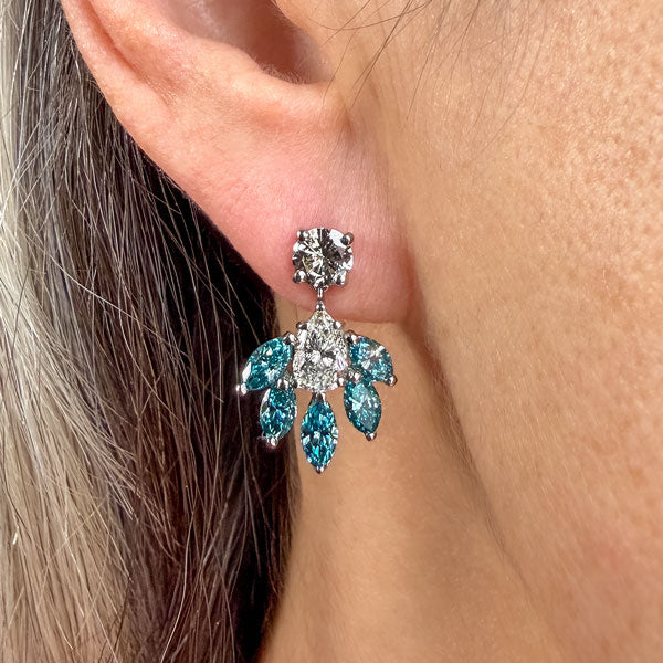 Vintage White & Blue Diamond Drop Earrings