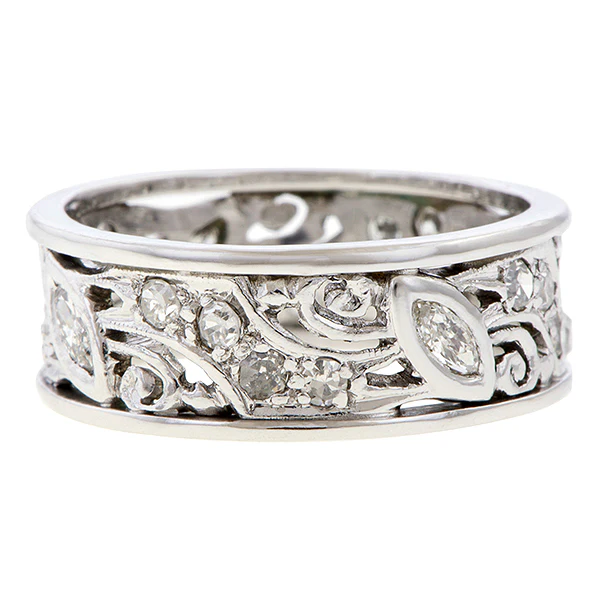 Vintage Wide Patterned Diamond Eternity Band, Size 6 - Image 2