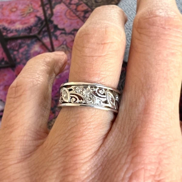 Vintage Wide Patterned Diamond Eternity Band, Size 6 - Image 3