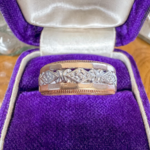 Vintage Wide Patterned Wedding Band Ring, Size 9