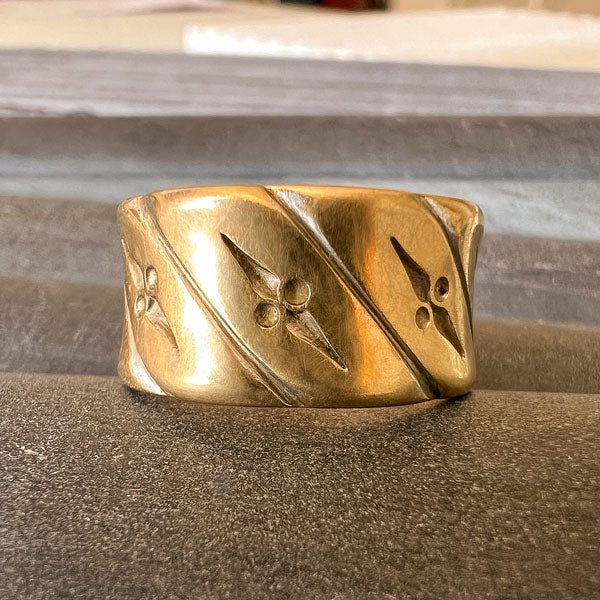 Vintage Wide Patterned Wedding Band Ring, Size 7 1/4