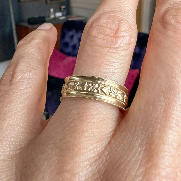 Vintage Patterned Wedding Band Ring, 1960, Size 6 3/4 - Image 2
