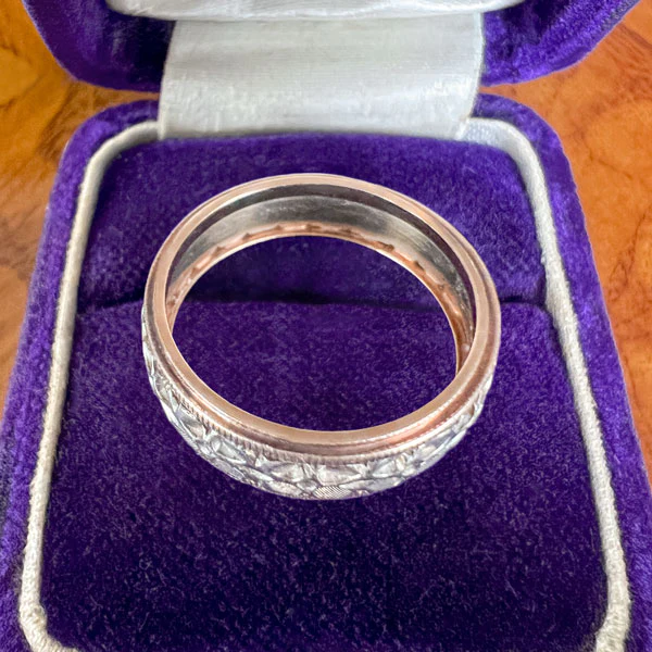 Vintage Wide Patterned Wedding Band Ring, Size 7 - Image 4
