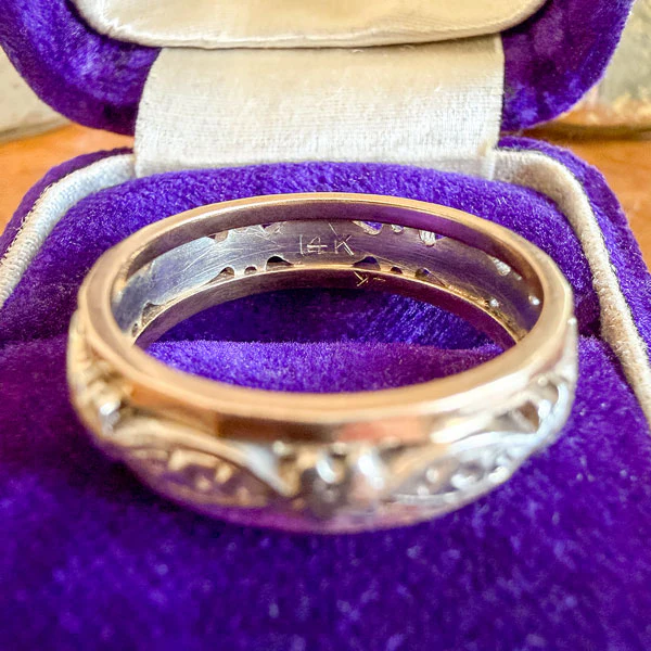 Vintage Wide Patterned Wedding Band Ring, Size 7 - Image 3